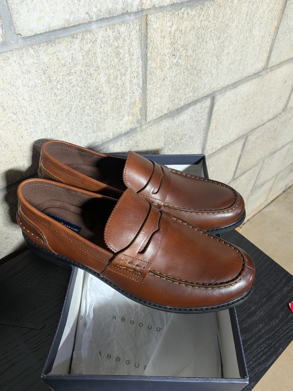 Joseph Abboud Brown Leather Penny Loafers